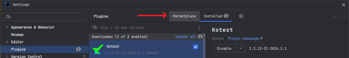 Select marketplace tab